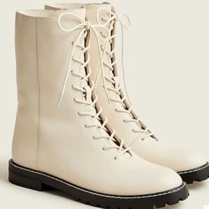 J Crew Gwen Lug Sole Cream/White Leather Lace Up Boots, sz 8